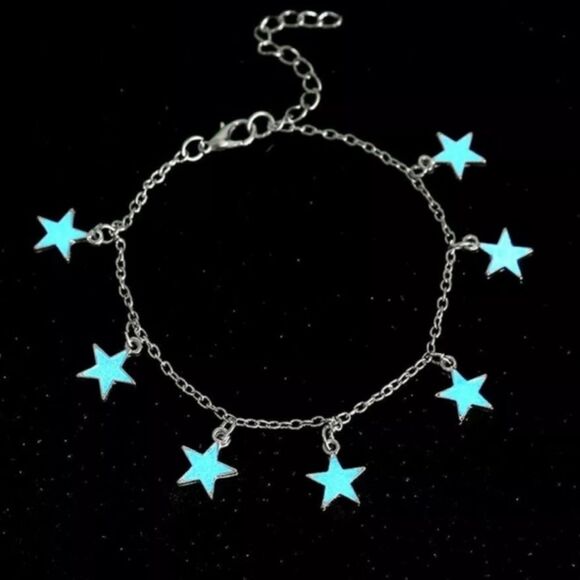 Glow in the Dark Silver Celestial Stars Charming Anklet Bracelet NEW - Picture 1 of 4